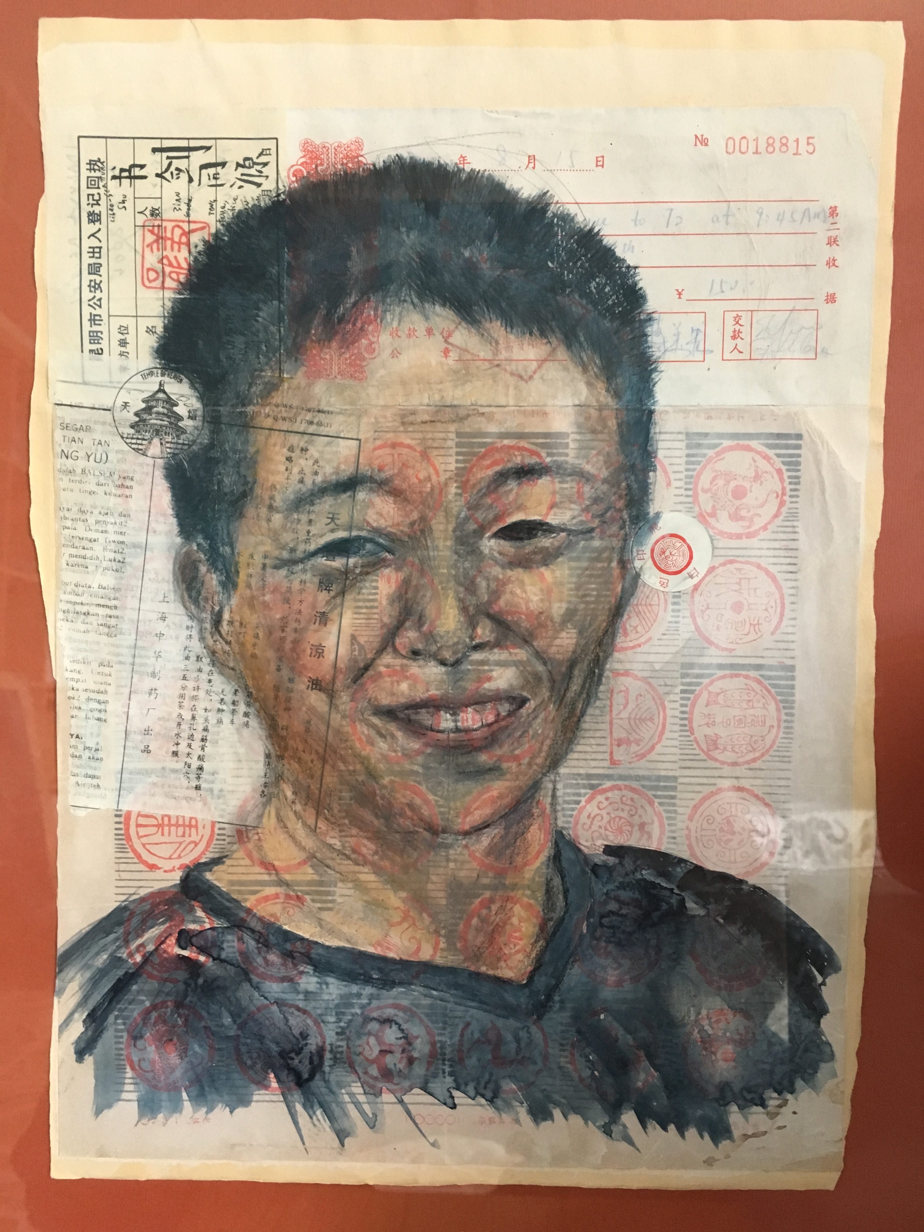 Liu Jingping, grafite, carboncino, acquerello e Gouache su patchwork, cm 30 x 20