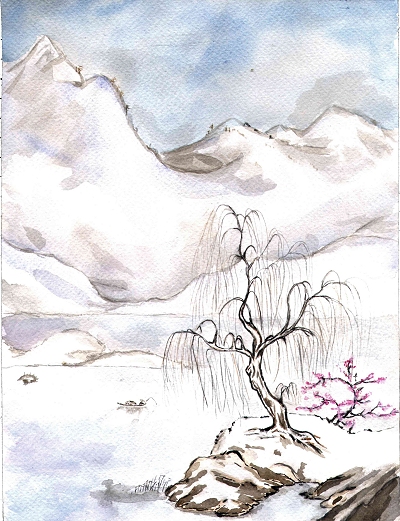 Chun Tian, Primavera - acquerello su carta ruvida, cm. 14 x 21