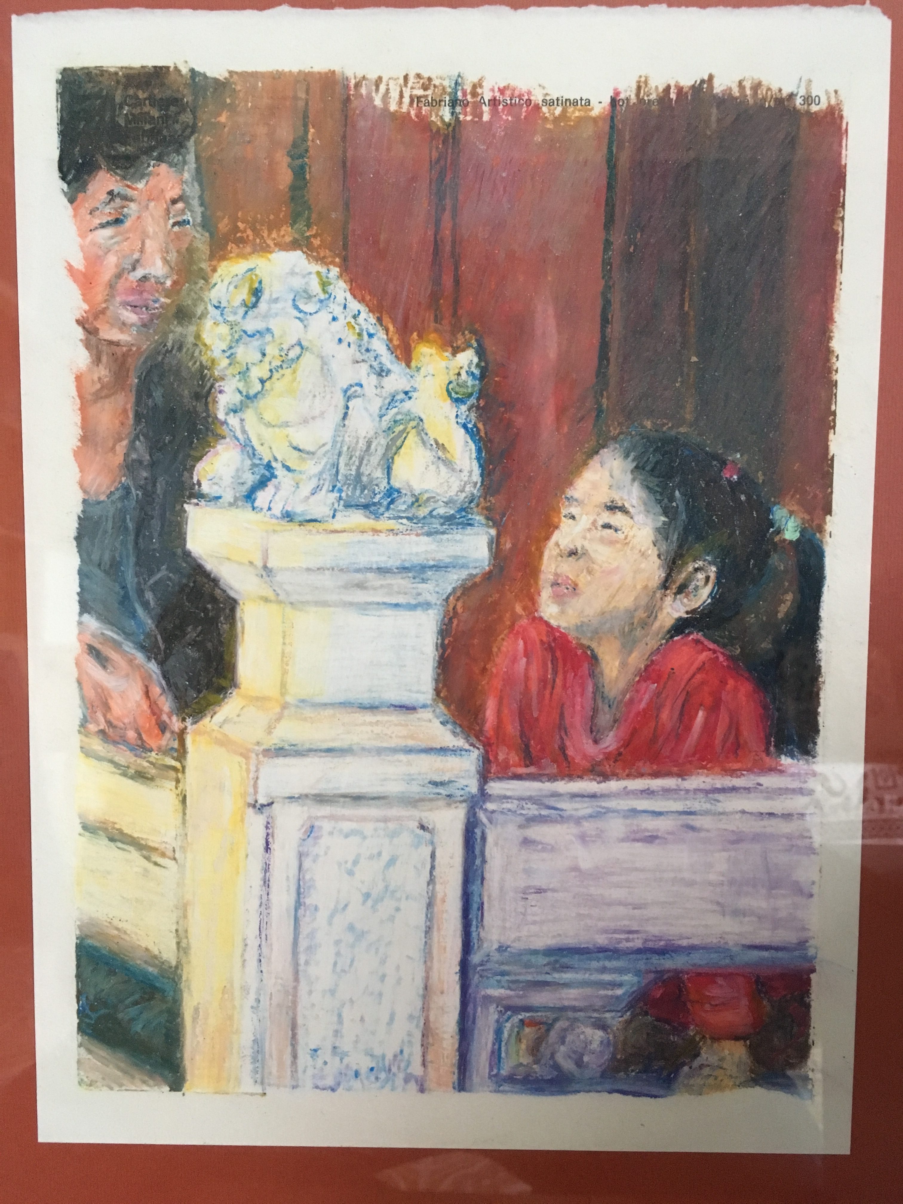 Bambina e sua nonna. Pastelli ad olio su carta artistica fabriano satinata da 300gr., cm. 30 x 40 circa.